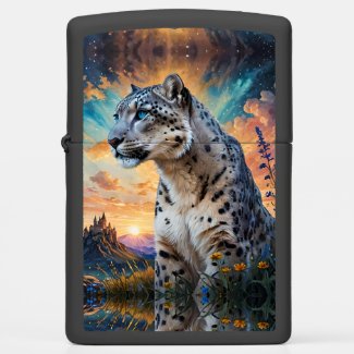 Snow Leopard Wildfire Sunrise reflection