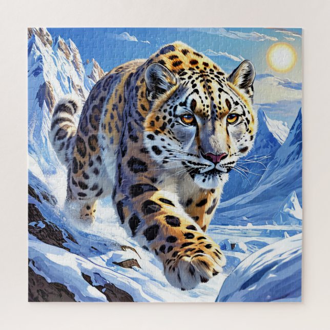 🧩 Snow Leopard Wildlife Art Puzzle (Vertical)