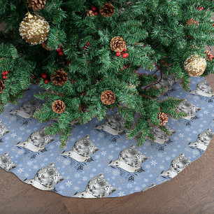 Snow Leopard Winter Elegance Blue Snowflakes Brushed Polyester Tree Skirt