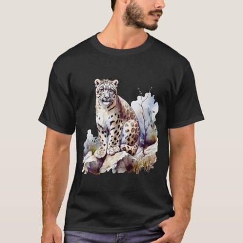 Snow Leopard Winter Mountain Big Cat Wildlife T_Shirt