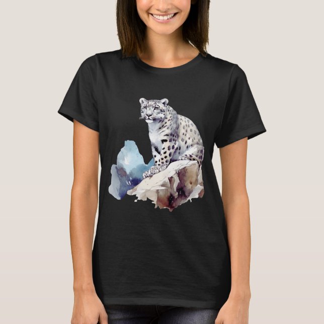 Snow Leopard Winter Mountain Big Cat Wildlife T-Shirt (Front)