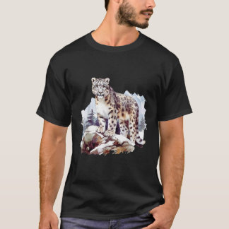 Snow Leopard Winter Mountain Big Cat Wildlife T-Shirt