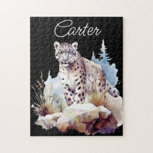Snow Leopard Winter Mountain Personalized Jigsaw Puzzle