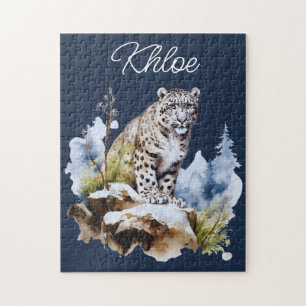 Snow Leopard Winter Mountain Personalized Jigsaw Puzzle
