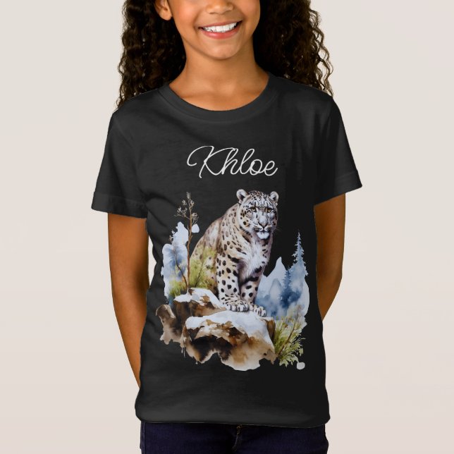 Snow Leopard Winter Mountain Personalized T-Shirt (Front)
