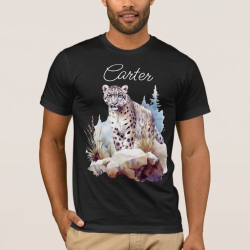 Snow Leopard Winter Mountain Personalized T_Shirt