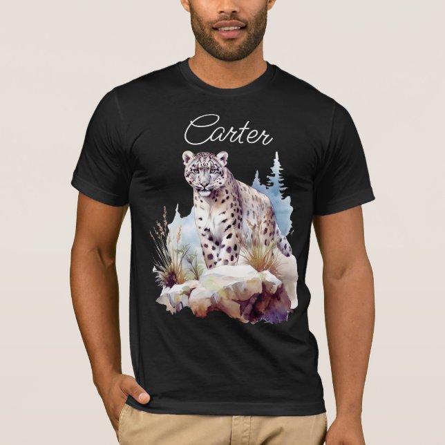 Snow Leopard Winter Mountain Personalized T-Shirt (Front)