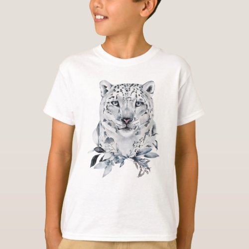 Snow Leopard Winter Watercolor T_Shirt
