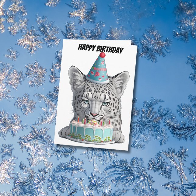 Snow Leopard with birday hat Card (Creator Uploaded)