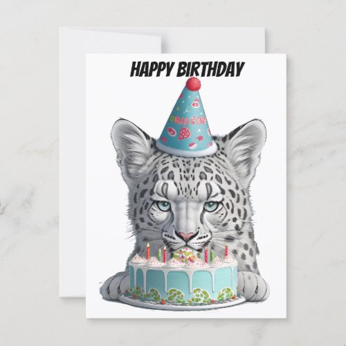 Snow Leopard with birday hat Postcard