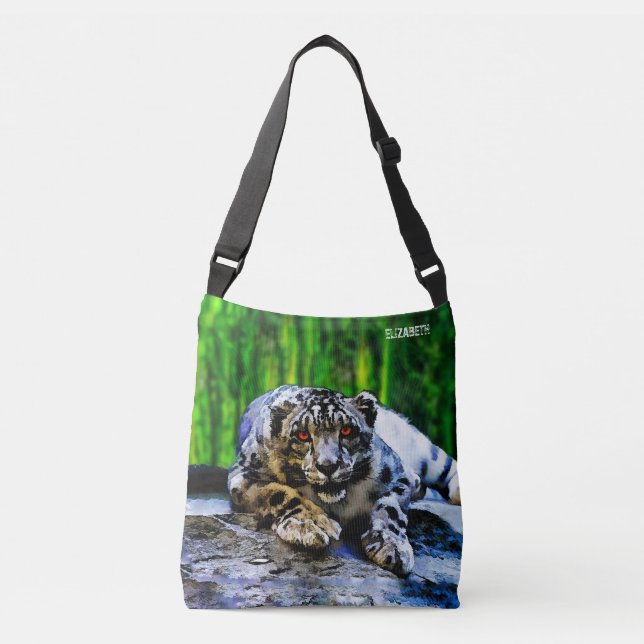 Snow Leopard With Red Eyes Drawing Crossbody Bag (Front)