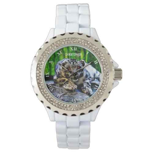 Snow Leopard With Red Eyes Drawing Watch