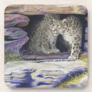snow leopards beverage coaster