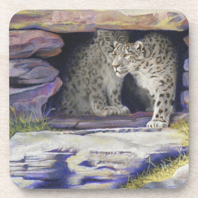 snow leopards beverage coaster (Front)