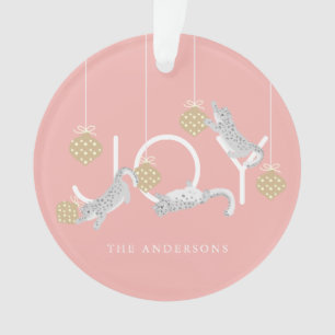 Snow Leopards & JOY Pink Christmas Photo Ornament