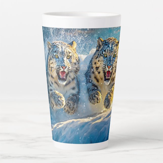 Snow Leopards Racing Design By Rich AMeN Gill Latte Mug (Front)