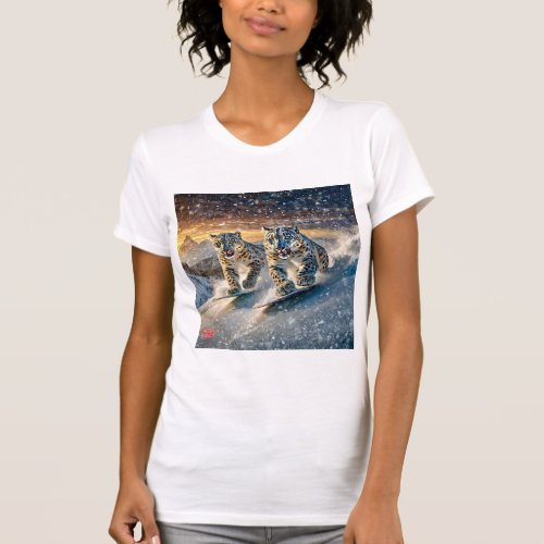Snow Leopards Shredding Design by Rich AMeN Gill T_Shirt