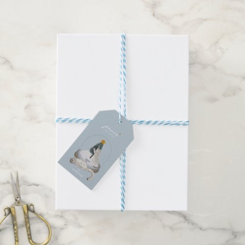 Snow Leopards Snow Globe Light Blue Holiday Gift Tags
