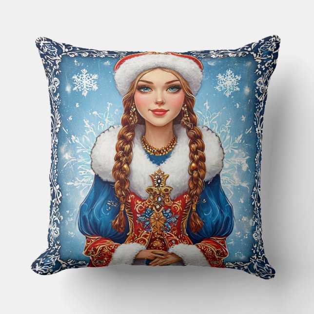 Snow maiden Beautiful Winter Portrait Throw Pillow (Front)