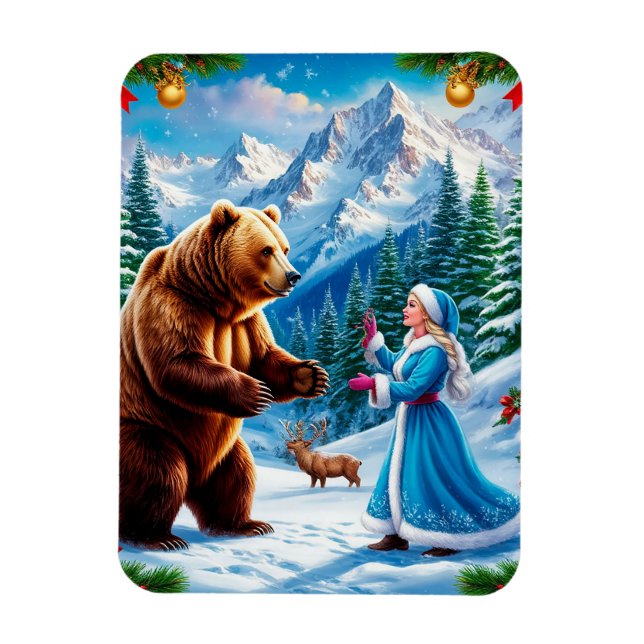 Snow Maiden Enchanting Winter Scene Magnet (Vertical)