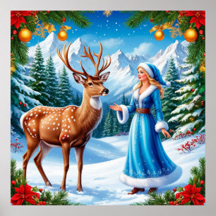 Snow Maiden Enchanting Winter Scene Poster
