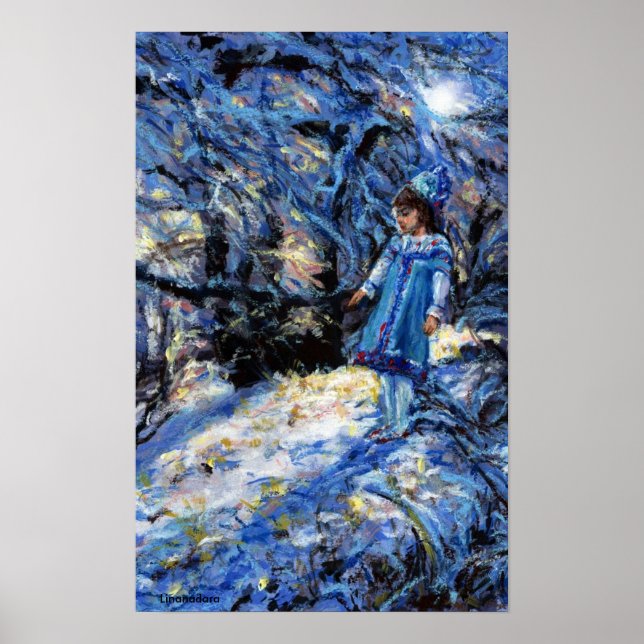 Snow Maiden in Snowy Winter Woods Poster (Front)