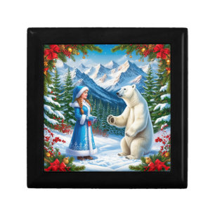 Snow Maiden with Festive Decor and Polar Bear Gift Box
