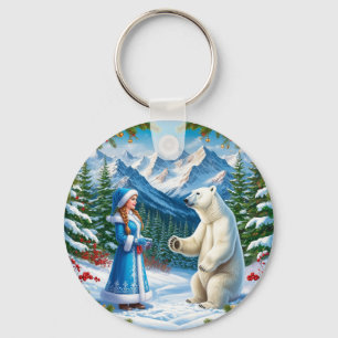 Snow Maiden with Festive Decor and Polar Bear Keychain