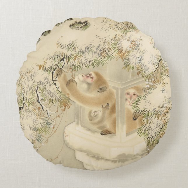 Snow Make up - Monkey (Yoshimura Hoyanagi) - Cushi Round Pillow (Front)