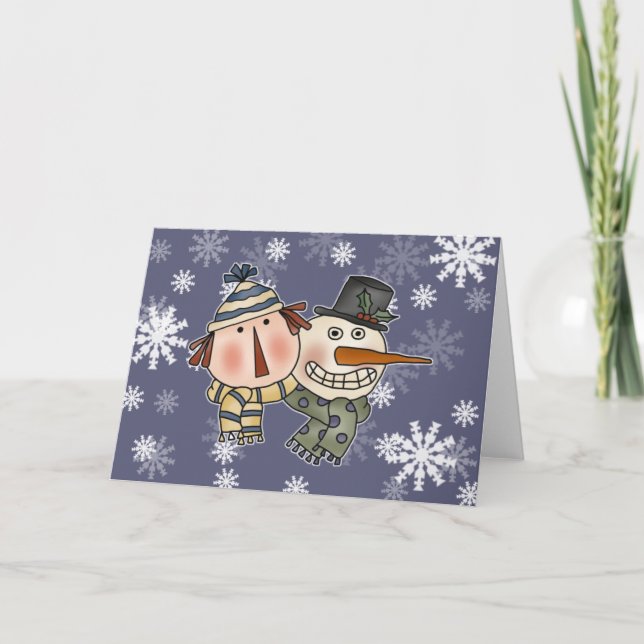 Snow Man and Rag Doll Holiday Card (Front)