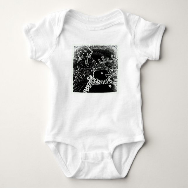 Snow man and Yaie in black Christmas Baby Bodysuit (Front)