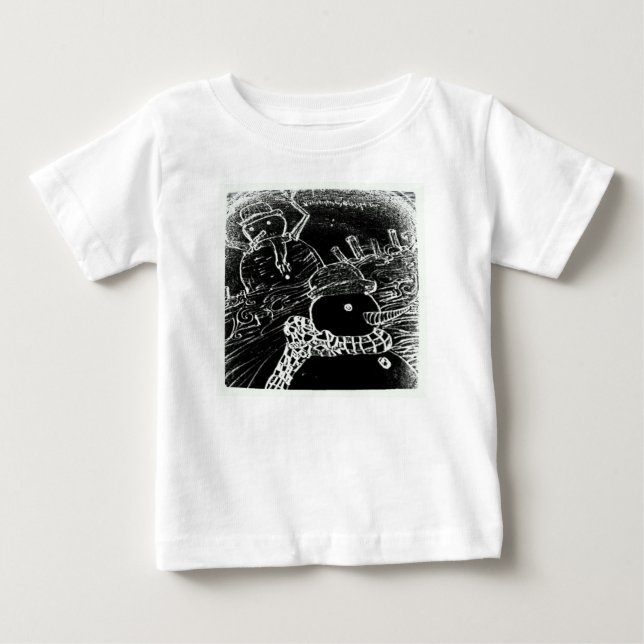 Snow man and Yaie in black Christmas Baby T-Shirt (Front)