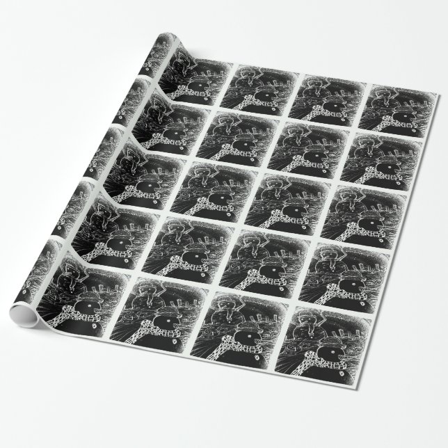 Snow man and Yaie in black Christmas Wrapping Paper (Unrolled)