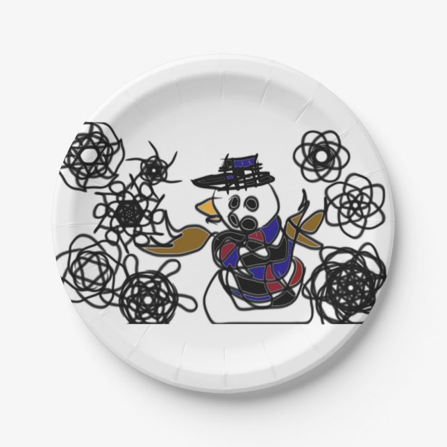 Snow man fun joy warm paper plates (Front)