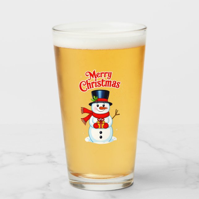 Snow man hat Christmas hat Glass (Front Filled)
