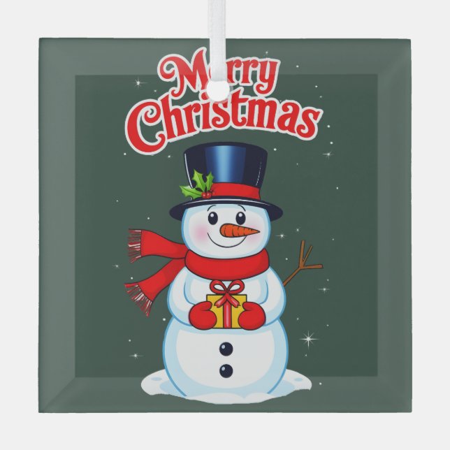 Snow man hat Christmas hat Glass Ornament (Front)