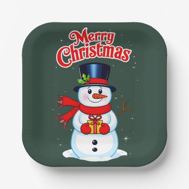 Snow man hat Christmas hat Paper Plates (Front)