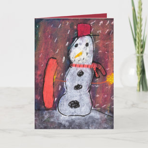 Snow man, let it snow holiday season card,red hat