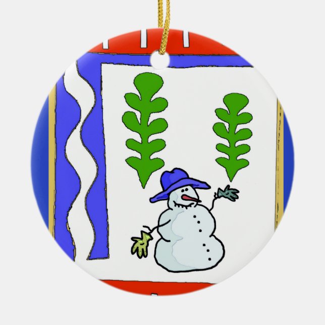 Snow Man  Noel, add, edit text Ceramic Ornament (Front)