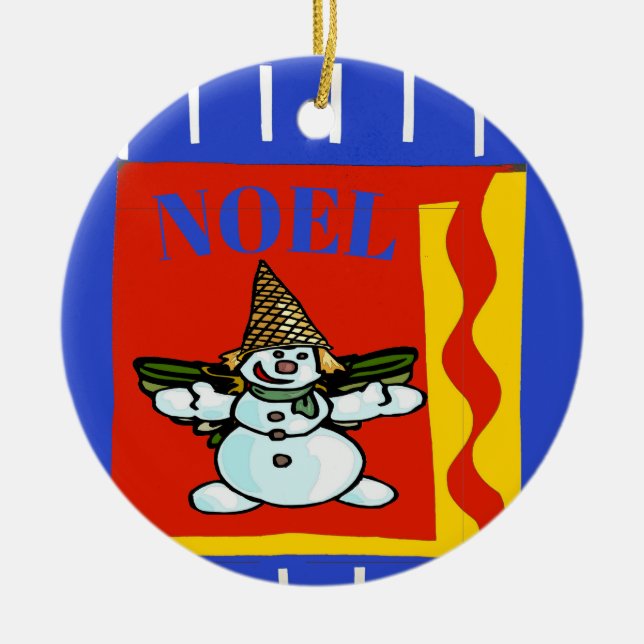 Snow Man,  Noel, add, edit text Ceramic Ornament (Front)