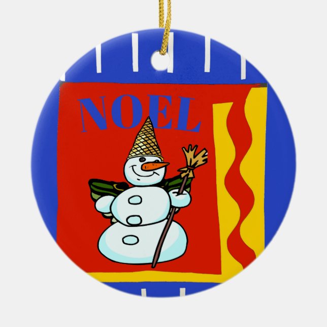 Snow Man,  Noel, add, edit text Ceramic Ornament (Front)