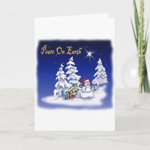 snow man peace on earth holiday card