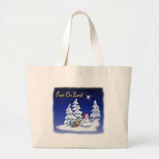 snow man peace on earth large tote bag
