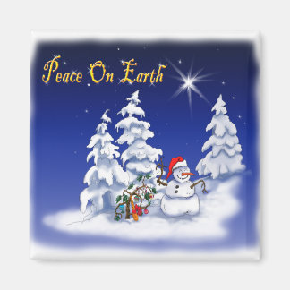 snow man peace on earth magnet
