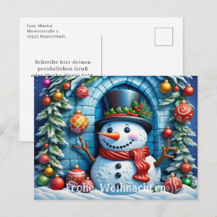 Snow man with Christmas decoration - Postcard