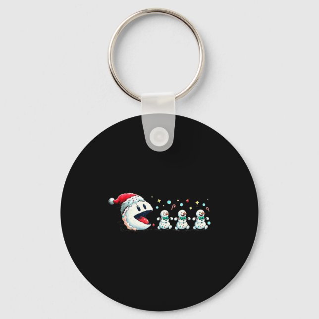 Snow Man Xmas Tee Snowman Gamer  Keychain (Front)