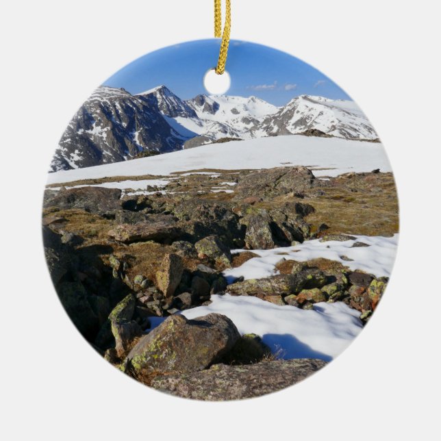 Snow Melting on the Rocky Mountains Ceramic Ornament (Front)