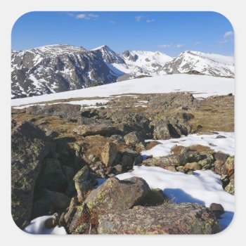 Snow Melting On The Rocky Mountains Square Sticker by mlewallpapers at Zazzle