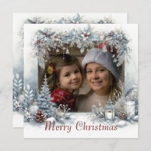 Snow Merry Christmas Watercolor Photo Holiday Card