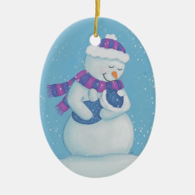 Snow Mom and Snow Baby Boy Ceramic Ornament (Front)